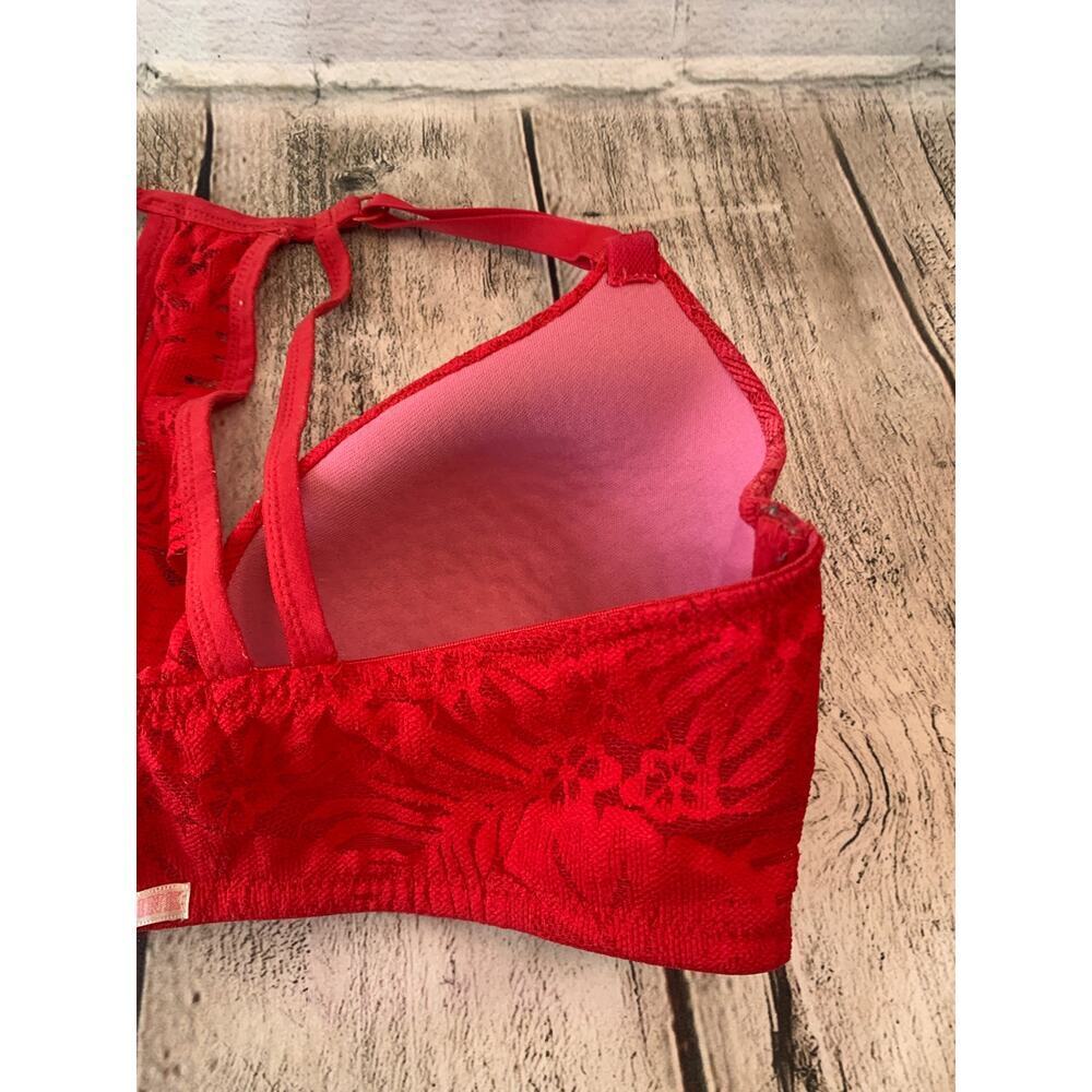 PINK BY VS Women's Red Lace Lightly Lined Underwire Bra / Size: 32DD - Picture 7 of 11